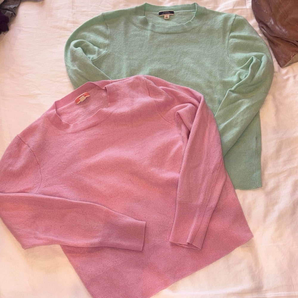 J Crew 100% Cashmere Mint Green and Pink Women's Sweaters